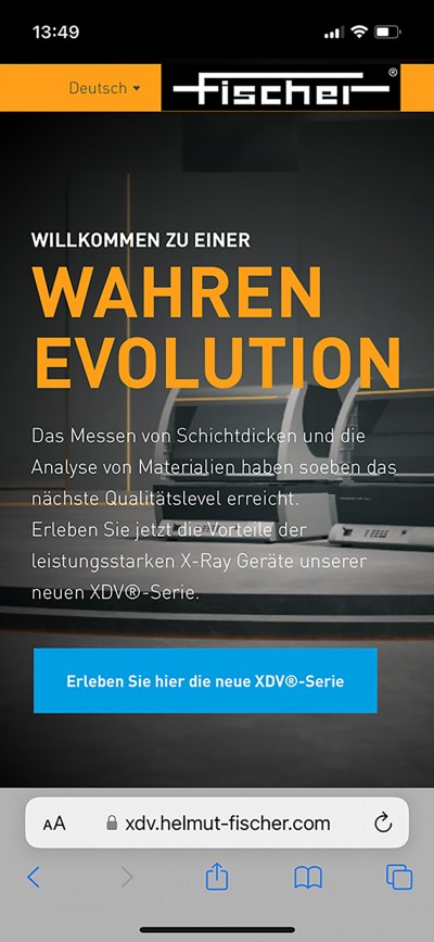 MAVEO Mobile Ansicht der Landingpage zum Produkt Relaunch von Helmut Fischer