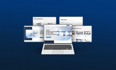 MAVEO Laptop mit den fünf Hauptseiten der neuen Website für LiCON